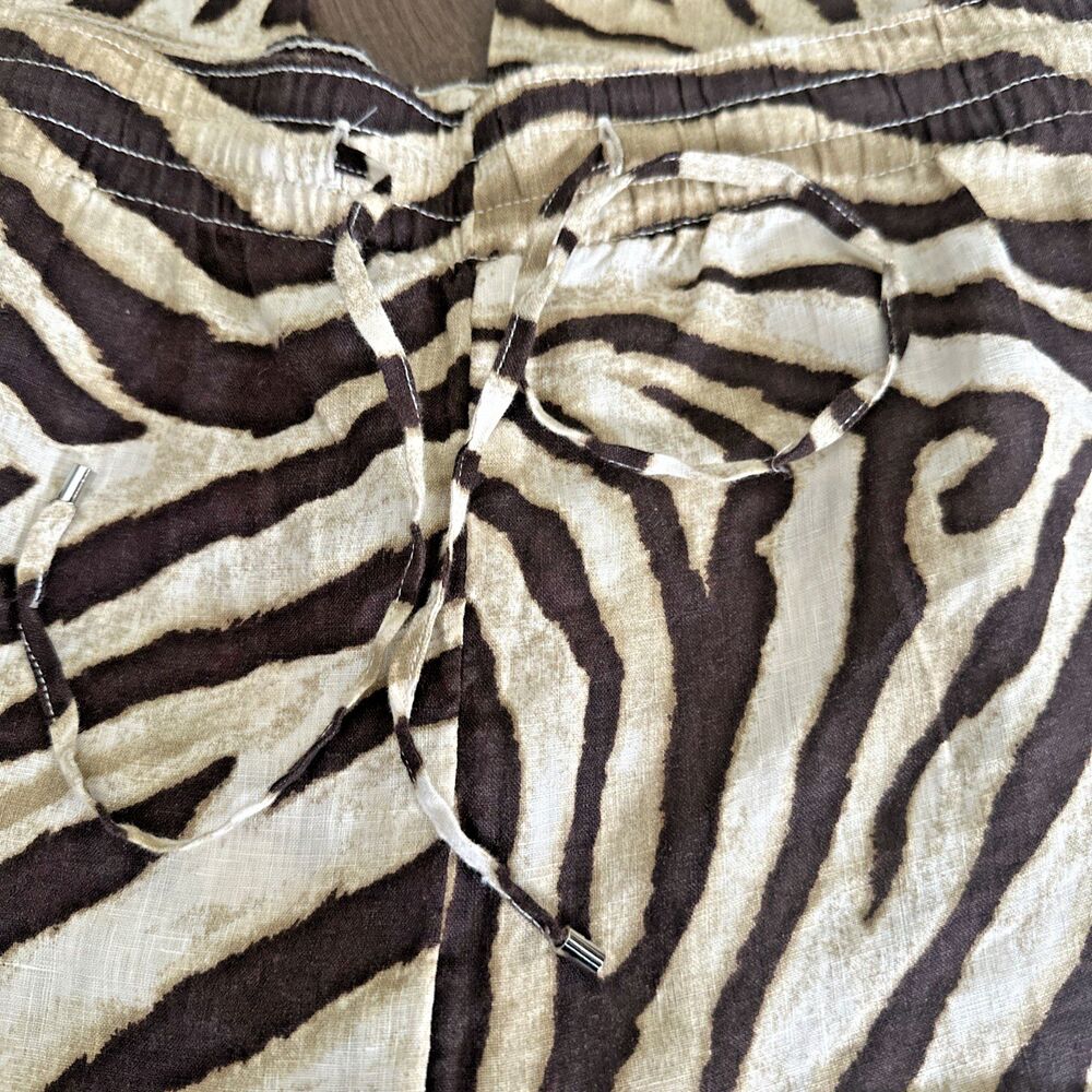 Lauren Ralph Lauren Women's Zebra-Print Linen Wide-Leg Pants Cream Brown XXL - Picture 11 of 13